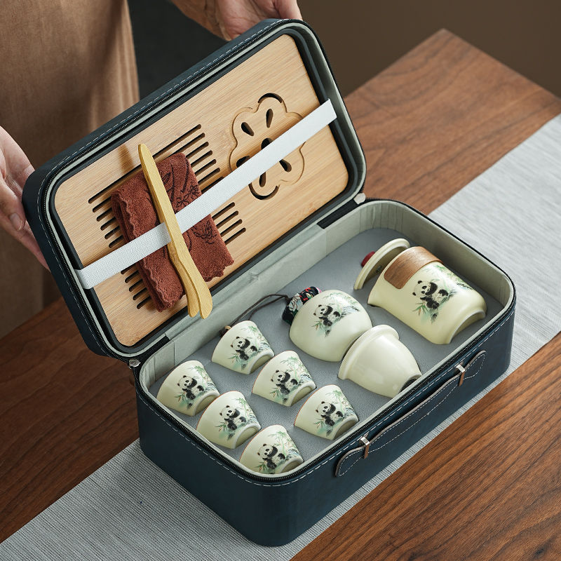 古樸禪意【熊貓黃玉汝窯】便攜式戶外旅行茶具 商務 禮盒 家用 品味百態人生！