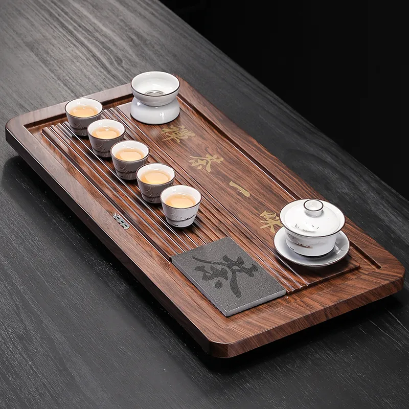 【天然實木】黑檀木雕刻功夫茶盤組｜中式茶具套裝｜實木泡茶盤 擺設收藏兩用
